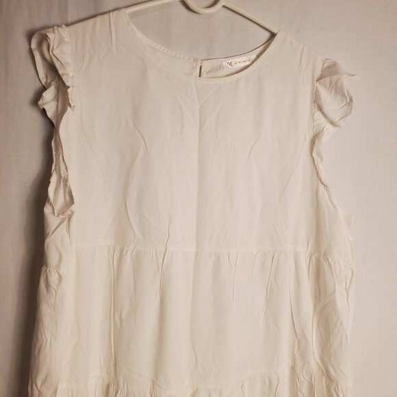Kirundo Adorable Short Sleeve White Flowy Soft Ruffled Bottom Dress Sz L Womens - Picture 3 of 11